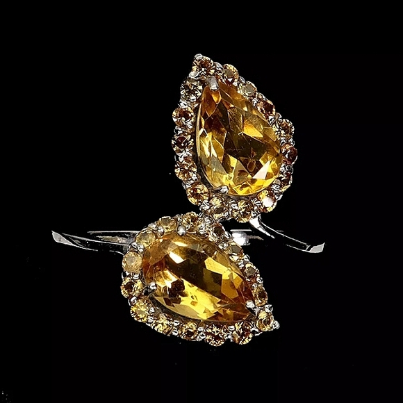 925 Sterling Silver Ring Sz 8.75 with Natural Citrine 9x6mm & Sapphire Gemstone - Picture 9 of 9